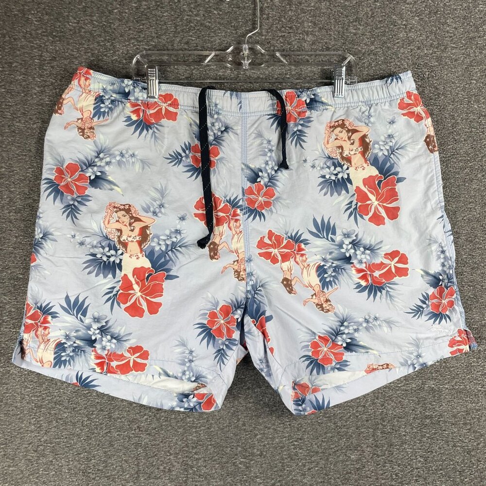 Tommy Bahama Swim Trunks Mens Size XL Blue Floral Hawaiian Hula Casual Beach